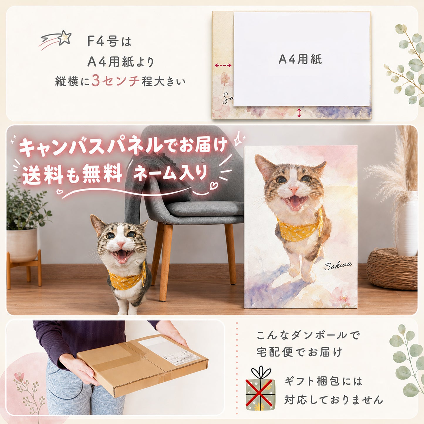 うちの子・ペット似顔絵 水彩画｜キャンバスパネル・デジタルデータ｜犬 猫 オーダーメイド プレゼント メモリアル
